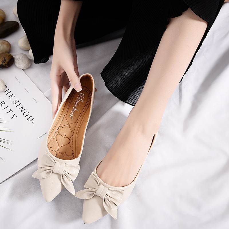 womens flats shoes ballet Leather Pointed toe ballerina - Mubimart
