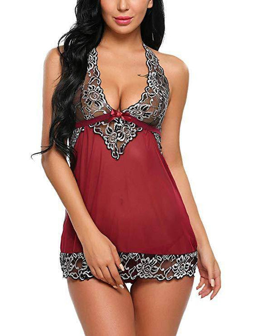 Summer Sexy Women Nightwear V-Neck Lace Lingerie Babydoll - Mubimart