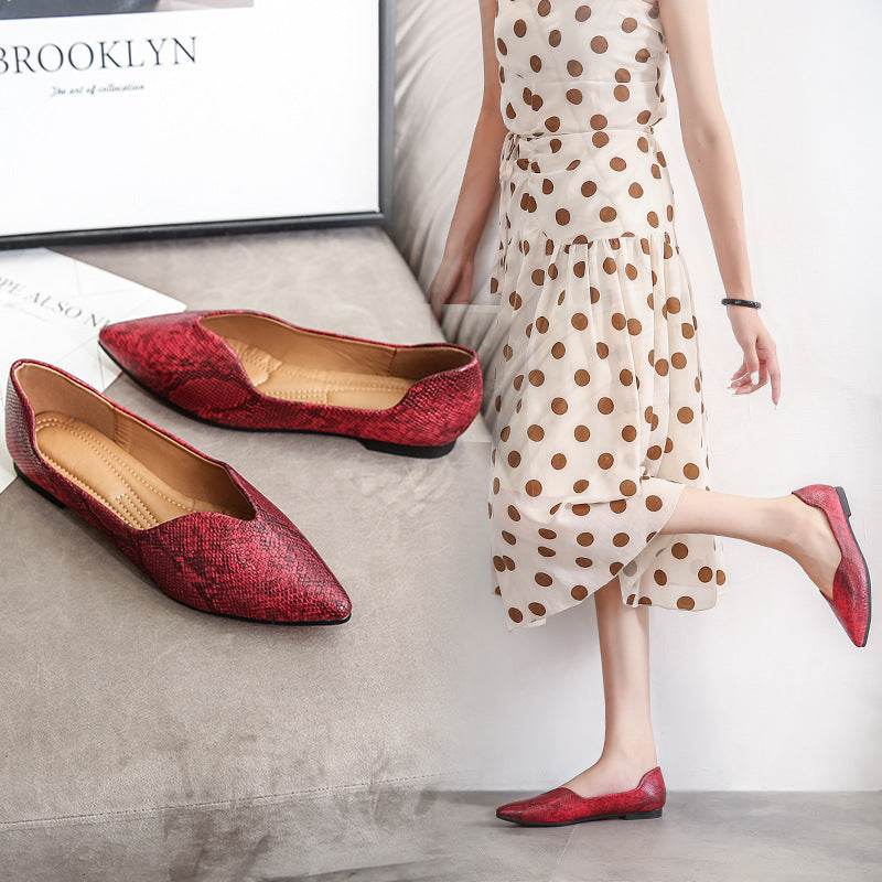 Womens Flats Shoes Ballet Dorsay Pointed Toe Serpentine print - Mubimart