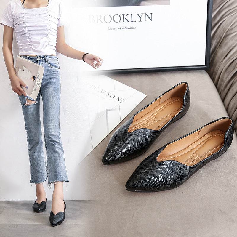 Womens Flats Shoes Ballet Dorsay Pointed Toe Serpentine print - Mubimart