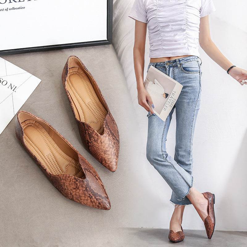 Womens Flats Shoes Ballet Dorsay Pointed Toe Serpentine print - Mubimart