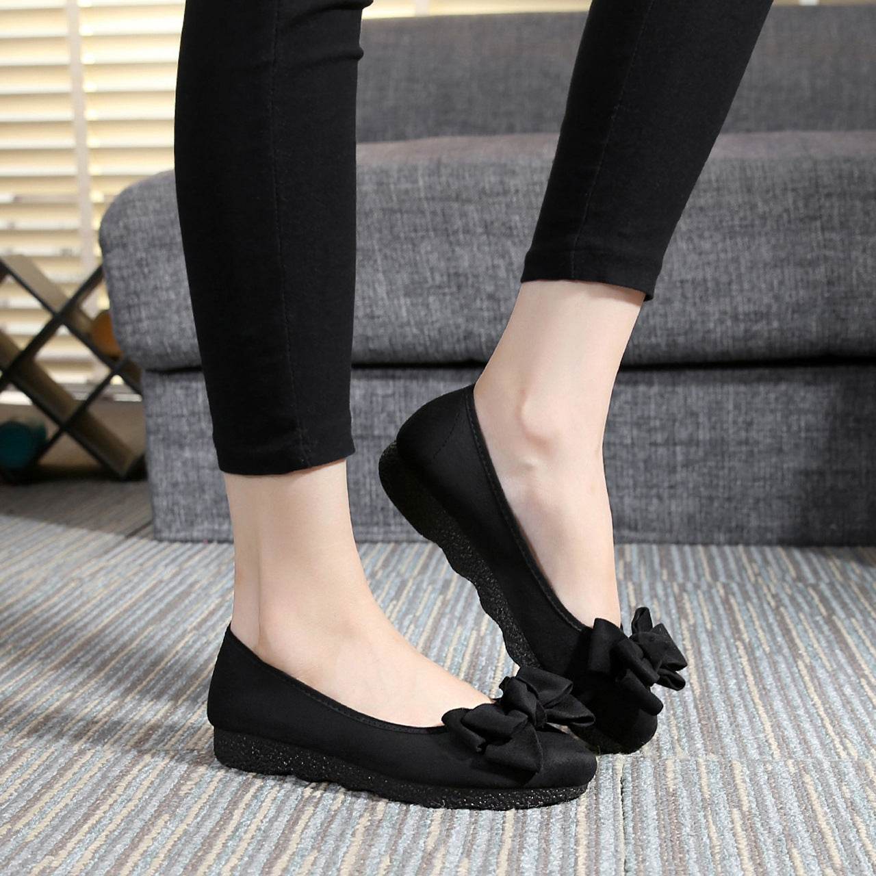 Womens flats Shoes ballet Slip On Bow Round Toe Ballerina - Mubimart