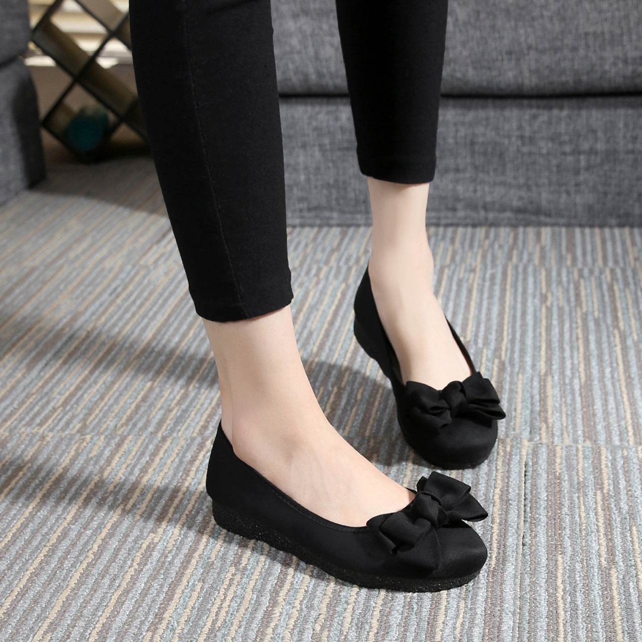 Womens flats Shoes ballet Slip On Bow Round Toe Ballerina - Mubimart