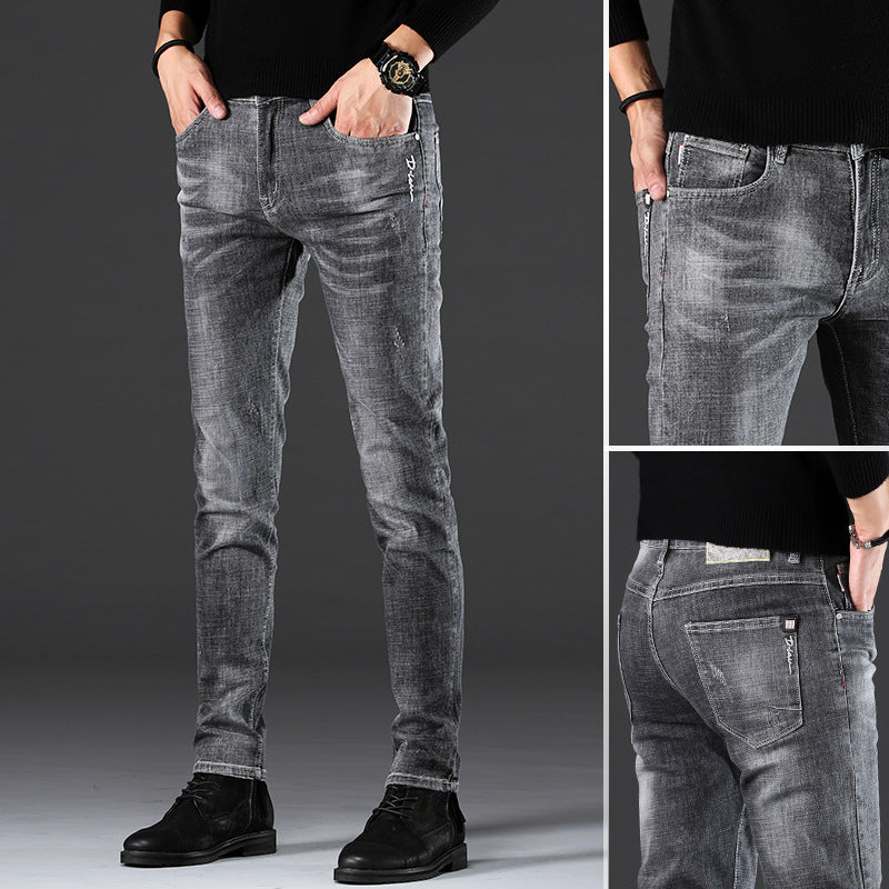 Jeans Heren Slim-Fit Casual Jeans Met Kleine Voeten