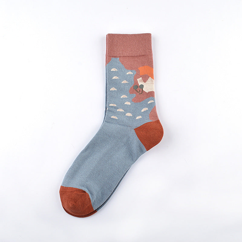 Personality Tide Socks Lighthouse Tide Socks   Combed Cotton Embroidered Tube Socks - Mubimart -  