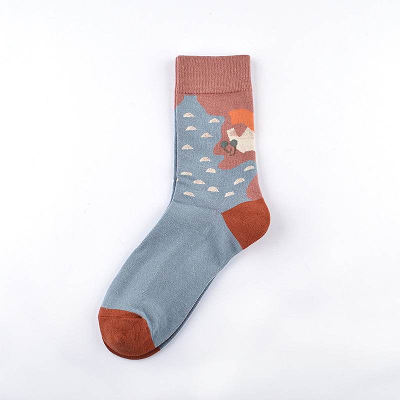 Personality Tide Socks Lighthouse Tide Socks Combed Cotton Embroidered Tube Socks - Mubimart
