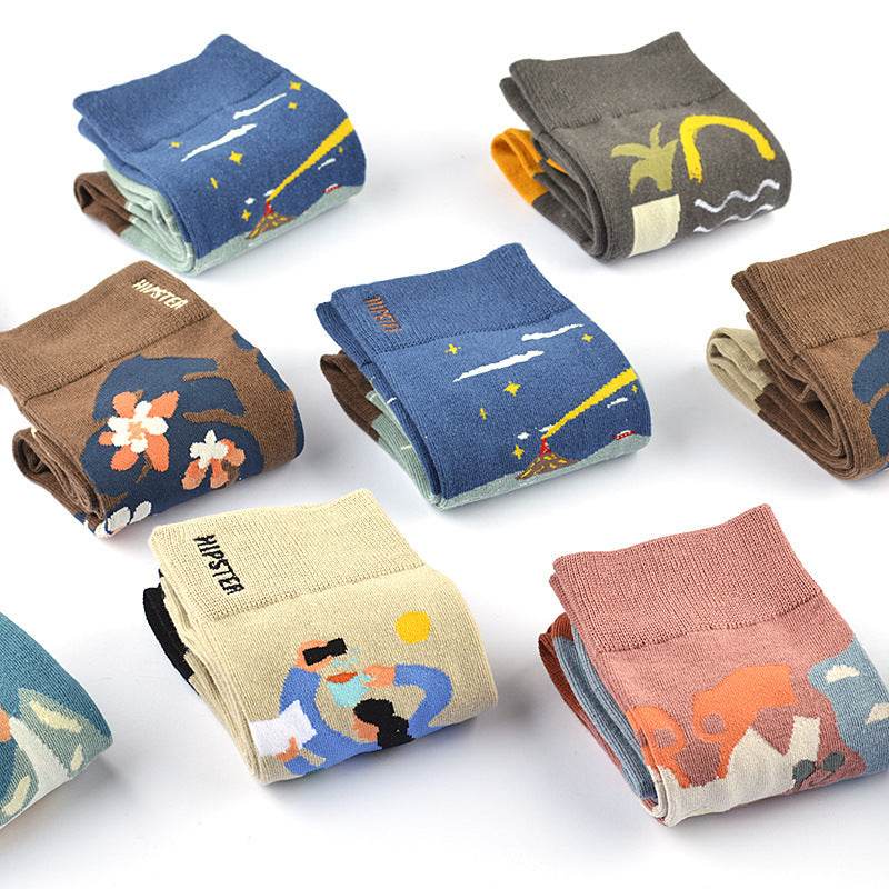 Personality Tide Socks Lighthouse Tide Socks Combed Cotton Embroidered Tube Socks - Mubimart