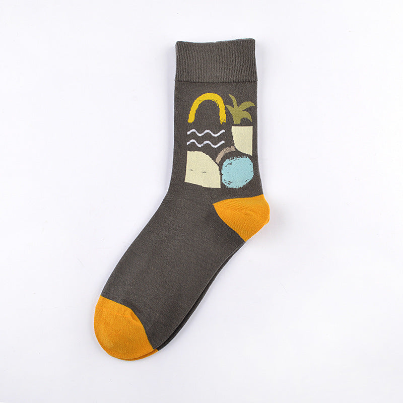 Personality Tide Socks Lighthouse Tide Socks   Combed Cotton Embroidered Tube Socks - Mubimart -  