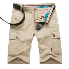 Mens Outdoor Big Pockets Solid Color Knee Length Cargo Pants Casual Cotton Beach Shorts