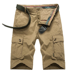 Mens Outdoor Big Pockets Solid Color Knee Length Cargo Pants Casual Cotton Beach Shorts