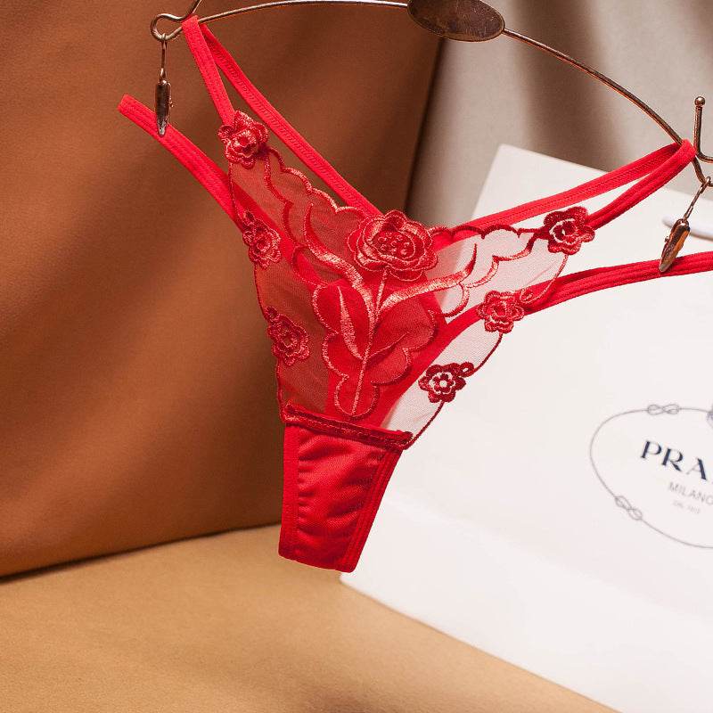 Sexy Embroidered Mesh Ladies Thong - Mubimart