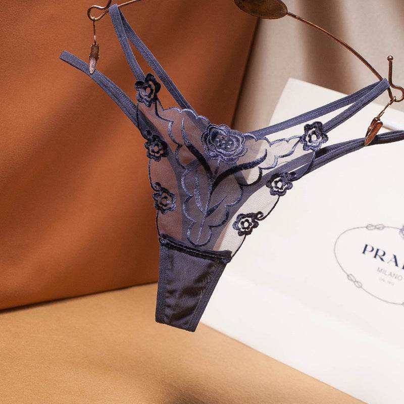 Sexy Embroidered Mesh Ladies Thong - Mubimart