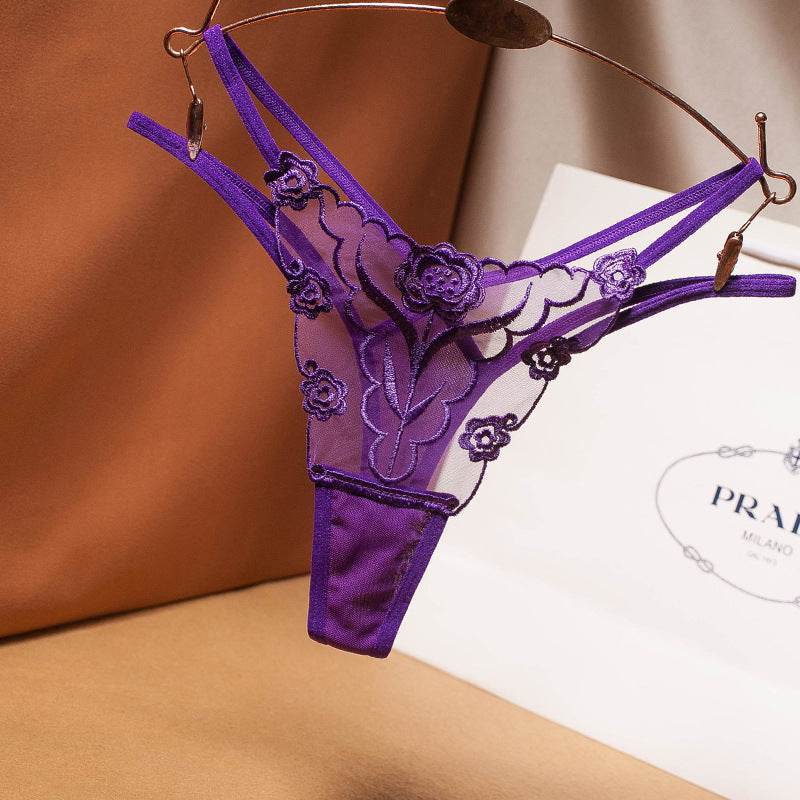 Sexy Embroidered Mesh Ladies Thong - Mubimart