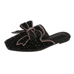 Dames Flats Schoenen Muiltjes Pantoffels Bling Strass Vlinder