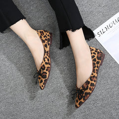 Women flats Shoes Leopard Pattern Slip On ballerina Pointed Toe Suede