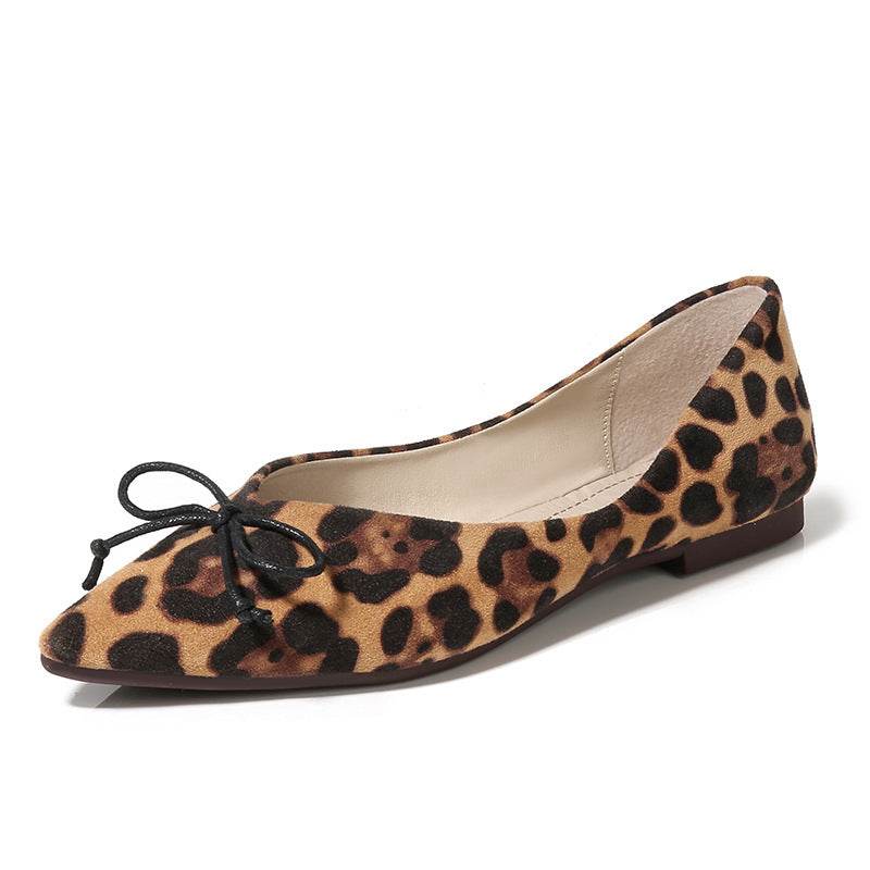 Women flats Shoes Leopard Pattern Slip On ballerina Pointed Toe Suede - Mubimart