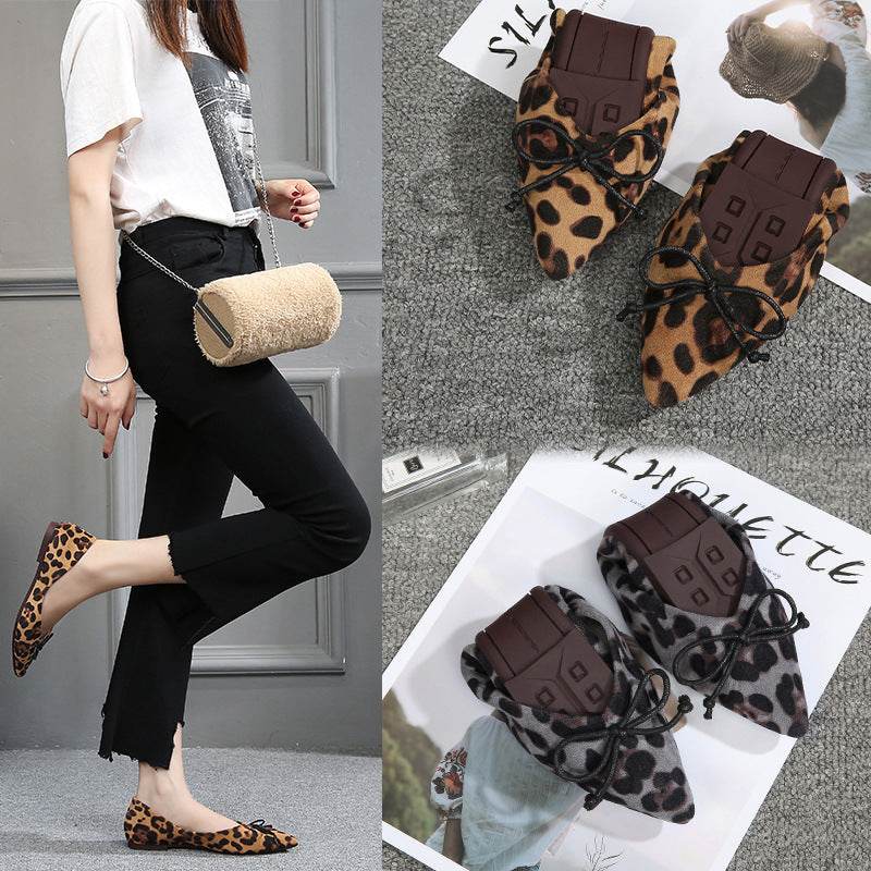 Women flats Shoes Leopard Pattern Slip On ballerina Pointed Toe Suede - Mubimart