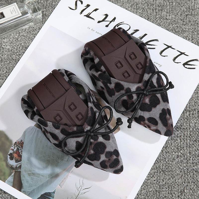 Women flats Shoes Leopard Pattern Slip On ballerina Pointed Toe Suede - Mubimart