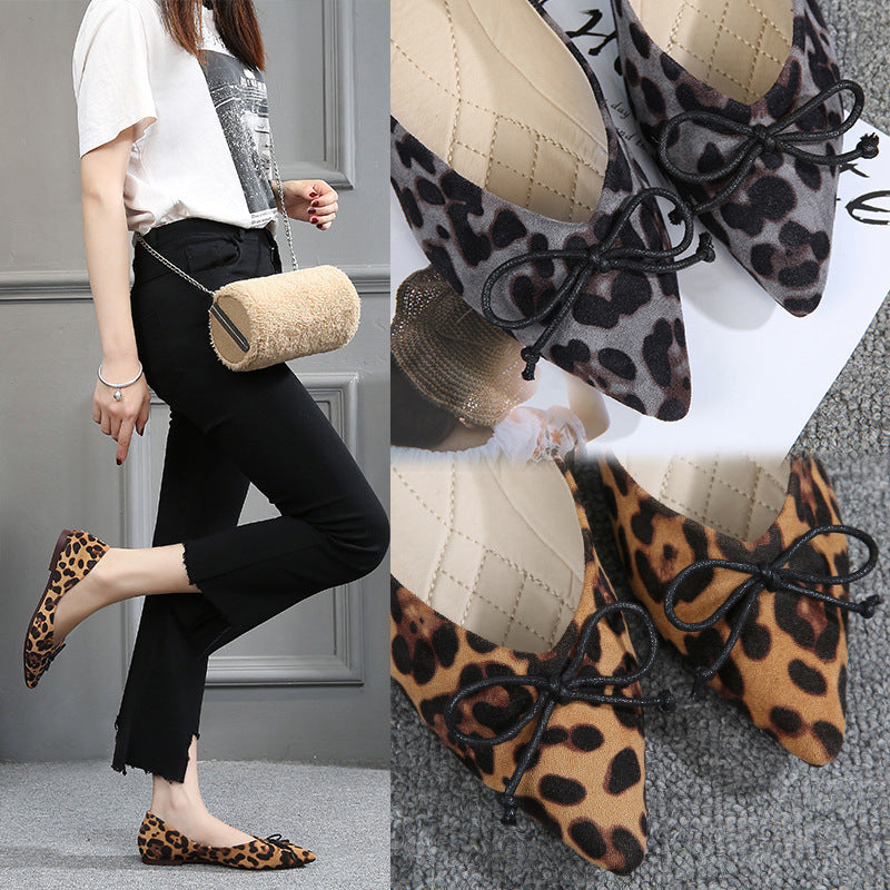 Women flats Shoes Leopard Pattern Slip On ballerina Pointed Toe Suede