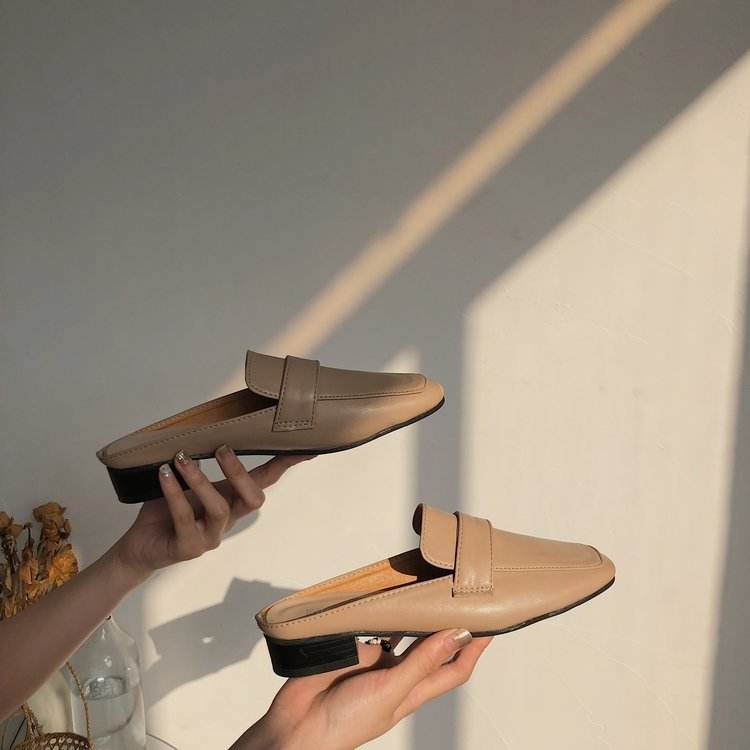 Womens Flats Shoes Mules Slippers Cover Toe Loafers Pu - Mubimart