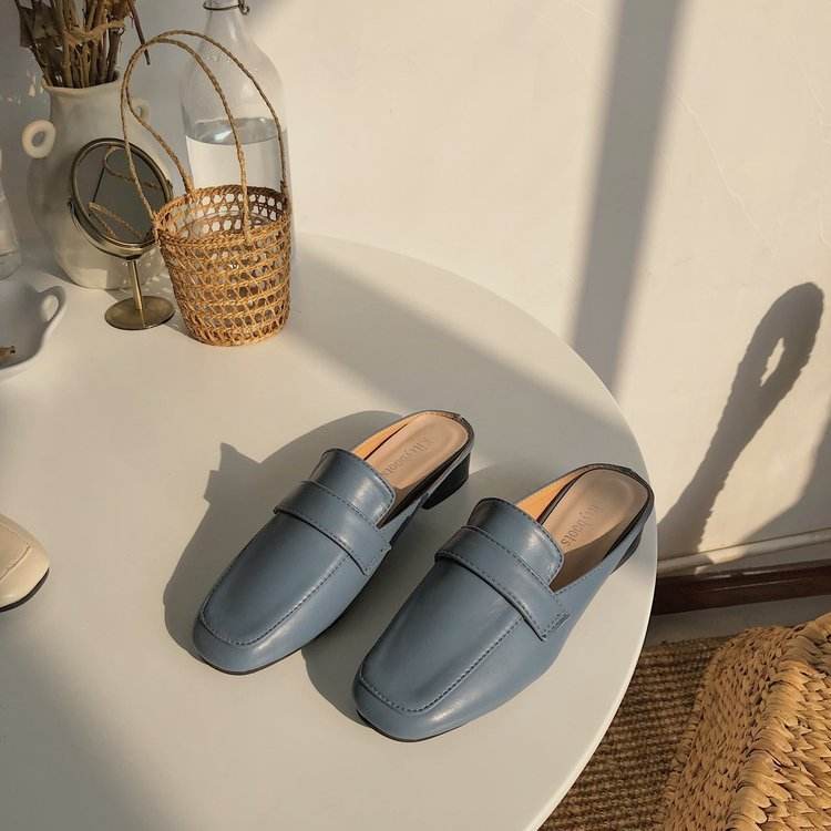 Womens Flats Shoes Mules Slippers Cover Toe Loafers Pu - Mubimart
