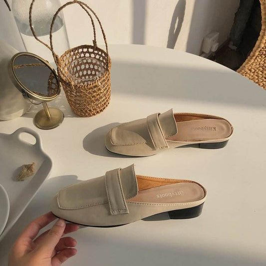 Womens Flats Shoes Mules Slippers Cover Toe Loafers Pu - Mubimart