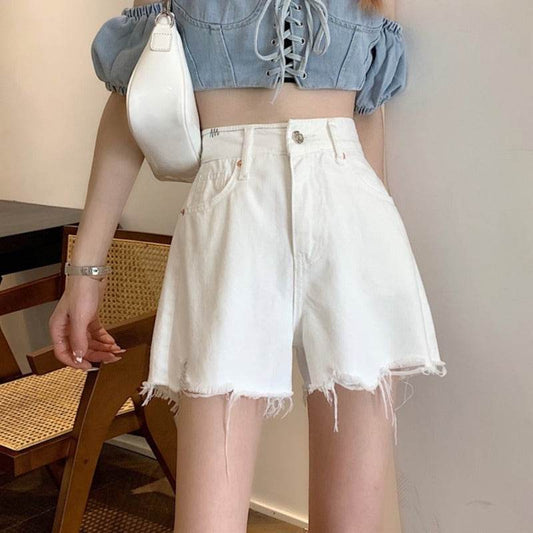 White Denim Shorts Women''s Summer - Mubimart