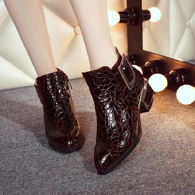 Patent leather block heel Martin boots - Mubimart