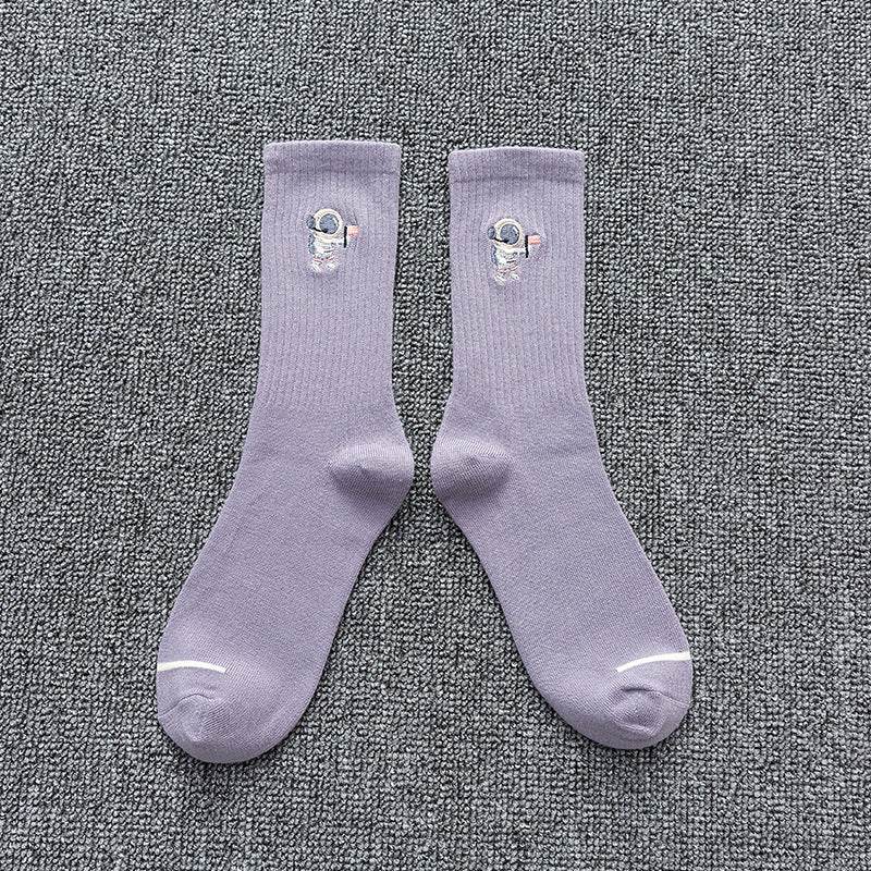 Embroidered cotton socks astronaut all-match socks sports socks - Mubimart
