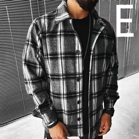 Men's Long Sleeve Plaid Shirt Jacket - Mubimart