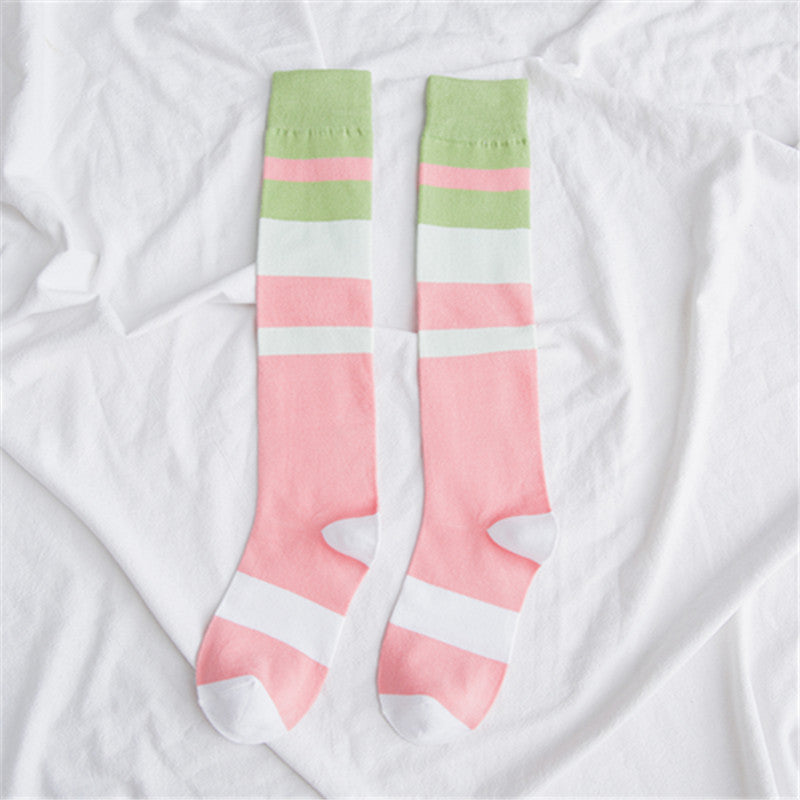 Contrasting color knee-length women's socks - Mubimart -  