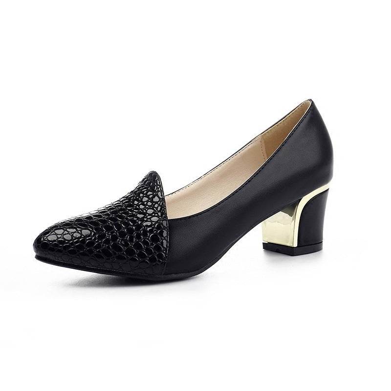 Pointed Single Shoes Women's Middle Heel Thick Heel Shoes Large Size Work Shoes - Mubimart