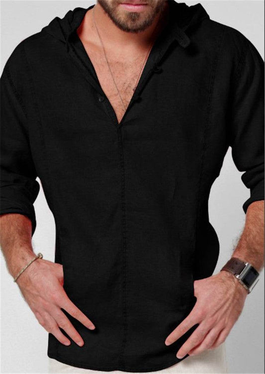 Men's linen hooded T-shirt - Mubimart
