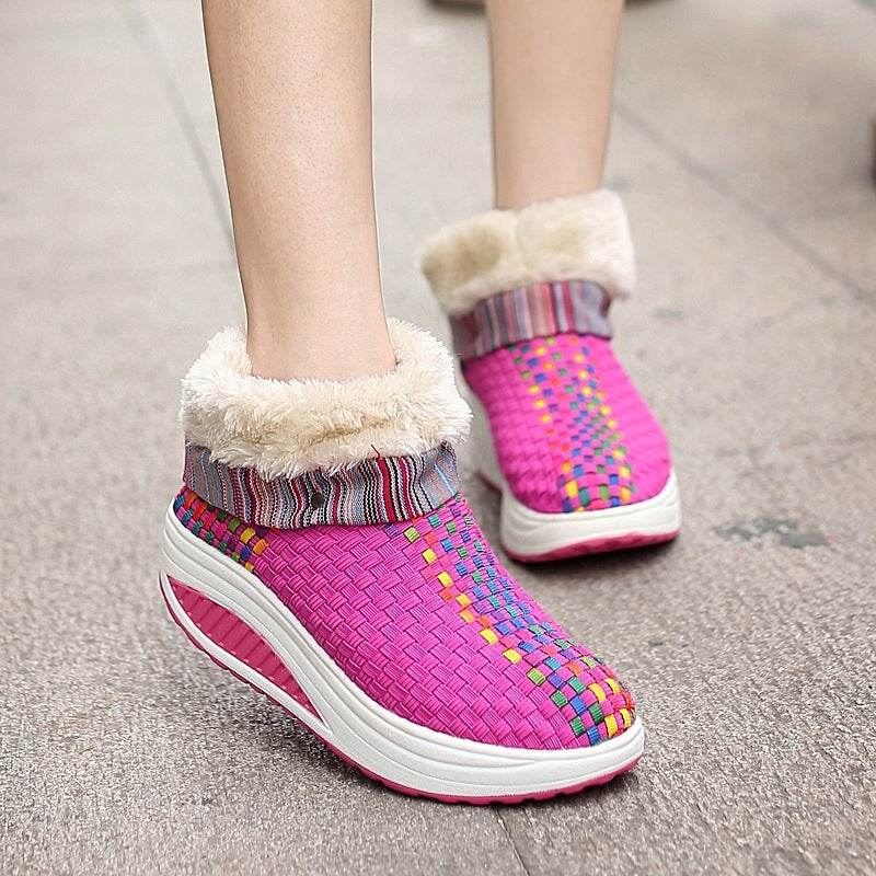 Winter plus velvet sneakers women Korean knitting - Mubimart