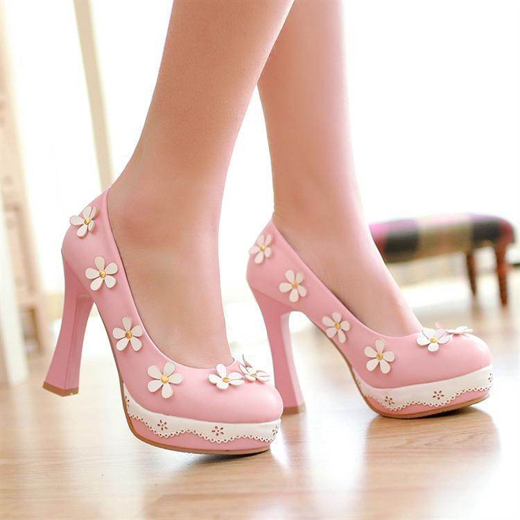 Flower candy shoes pump pumps high heels - Mubimart