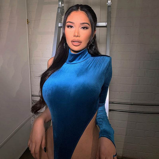 Turtleneck Velvet Bodysuit - Mubimart
