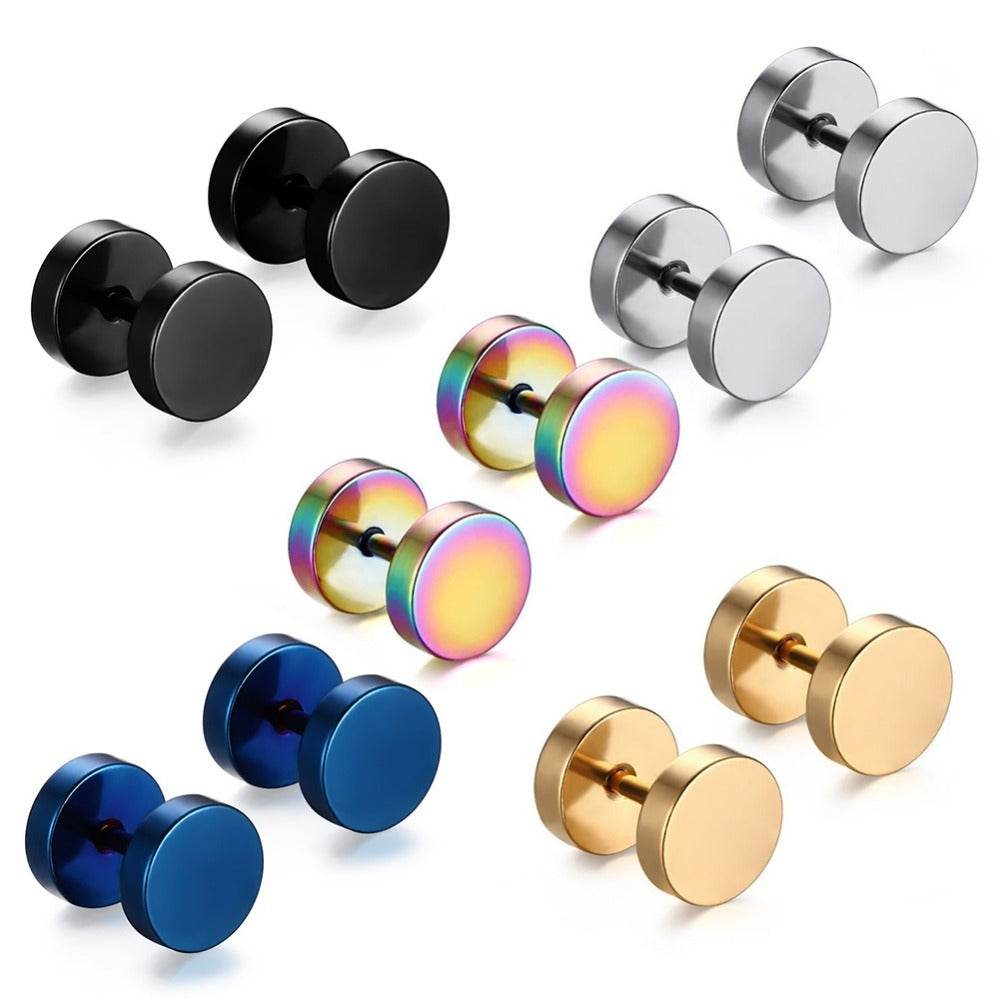 8MM Stainless Steel Earrings Women Men Gold Silver Black Barbell Ear Stud Piercing Earring Tunnel Punk Gothic Jewelry - Mubimart