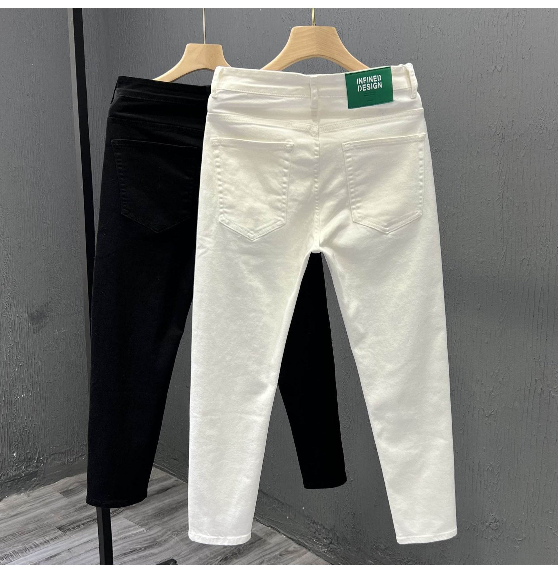 Mens Trendy Youth Simple Casual White Trousers Jeans - Mubimart