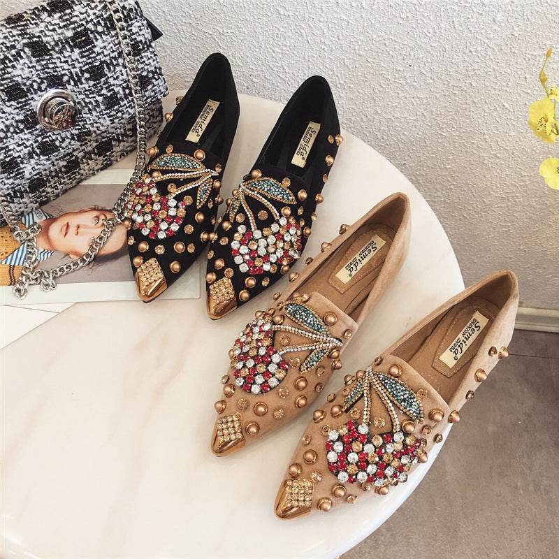 Pointed toe net red flat shoes - Mubimart