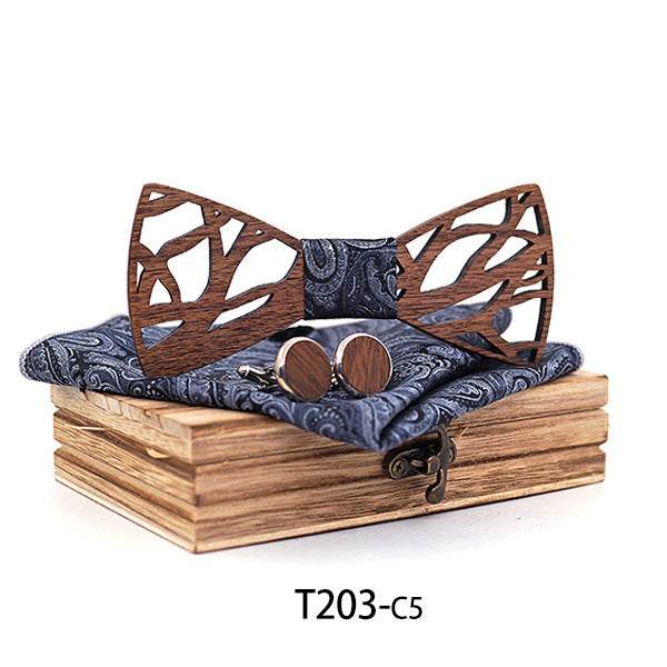 Handmade men's plaid bow tie plain wooden personality bow tie - Mubimart