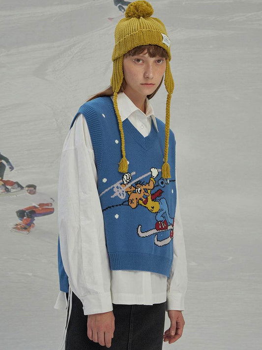 Knit Ski Sleeveless Sweater Vest - Mubimart