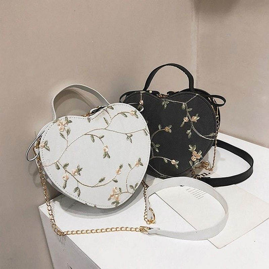 Lace peach heart lock women bag shoulder bag - Mubimart
