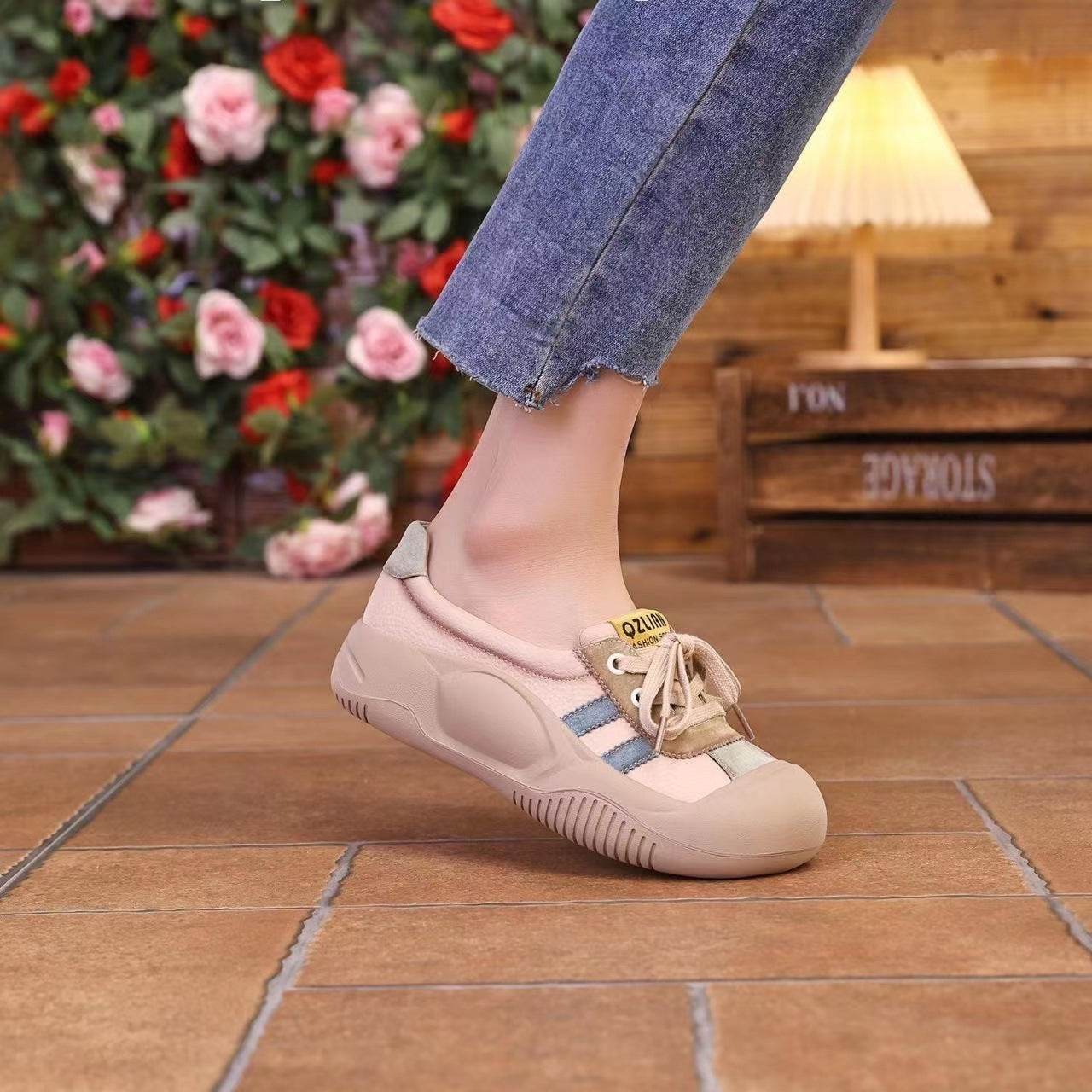 Women's Pumps Retro Sports Casual Shoes Non-slip Breathable Soft Leather Sneaker - Mubimart