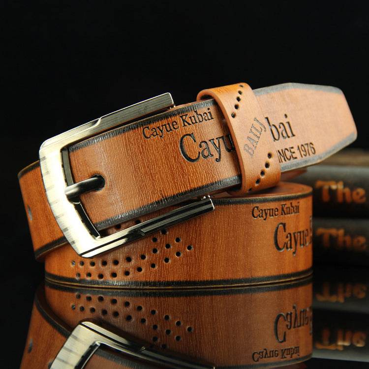 Pin buckle belt men's belt retro hollow casual belt - Mubimart