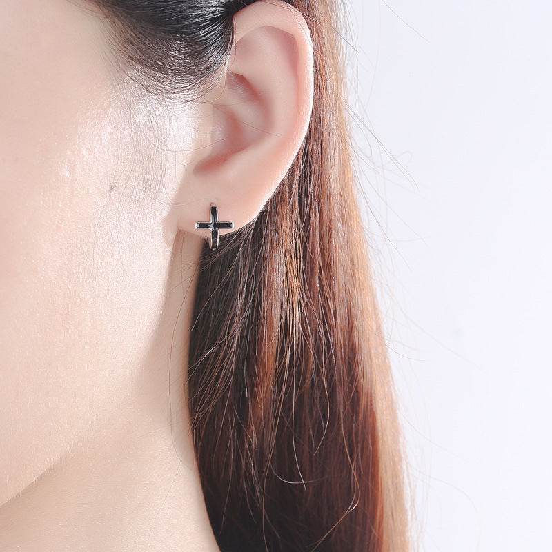 S925 Sterling Silver Cross Earrings female men Earrings - Mubimart