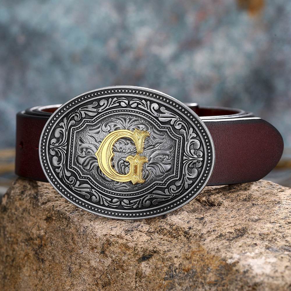 Men's And Women's Floral Letter Buckle Belts - Mubimart