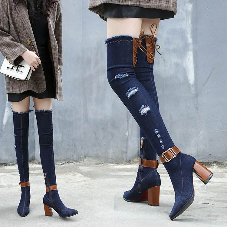 Stiletto pointed over-the-knee boots - Mubimart
