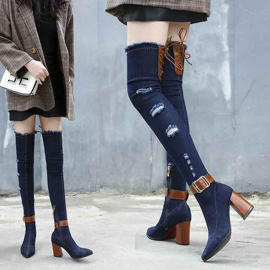 Stiletto pointed over-the-knee boots - Mubimart