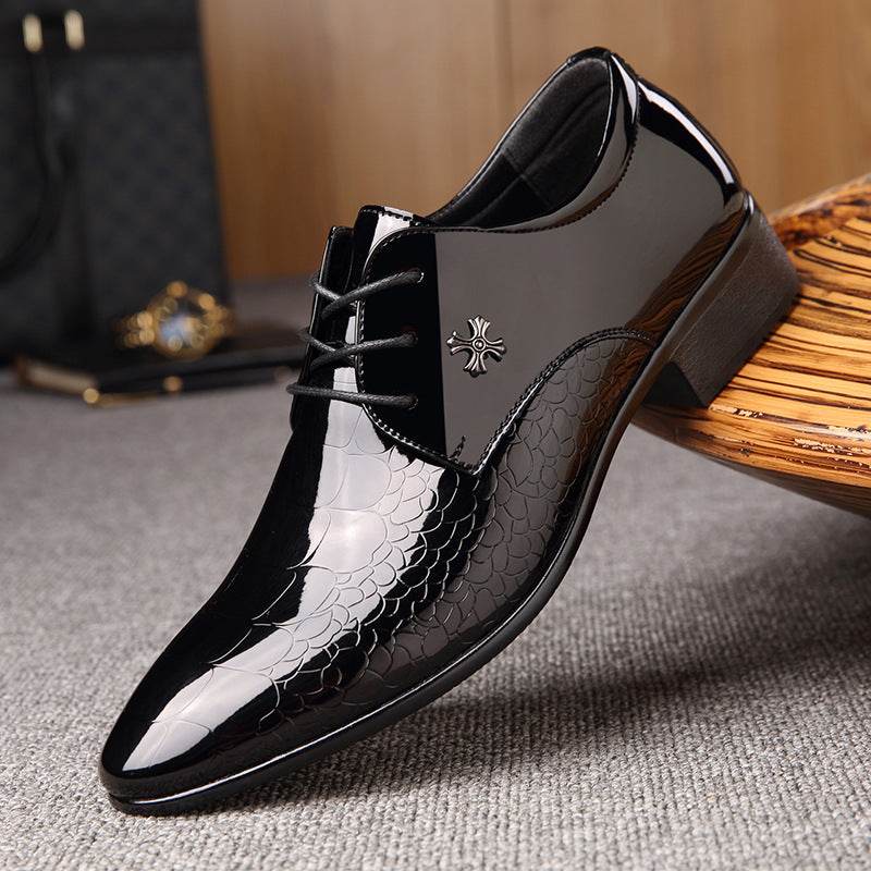 Shiny Lace-Up Single Shoes Fashion Dress Shoes - Mubimart