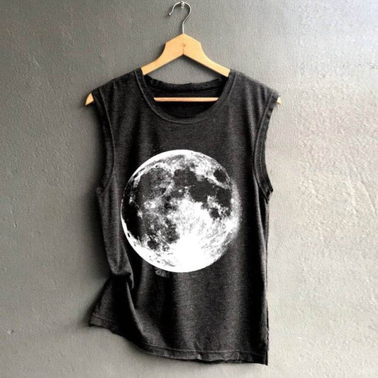 Women girl moon erath tank top - Mubimart